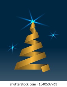 Christmas tree. Original gold Christmas tree on background of the starry sky. Vector illustration