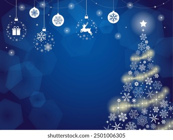 Christmas tree and ornament background blue_vector illustration