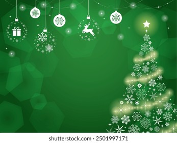 Árbol de Navidad y fondo de adorno verde_Ilustración vectorial