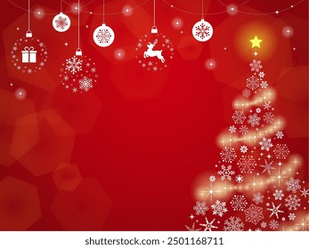 Árbol de Navidad y fondo de adorno rojo_Ilustración vectorial