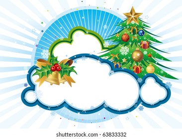 christmas tree and ornament with  blue background