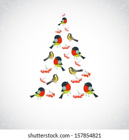 Christmas Tree Ornament of bullfinches and rowan vector