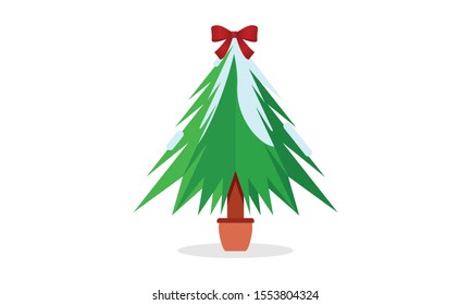 Christmas tree with ornament decorations, vector illustration isolated on white background, template for design, greeting card, invitation