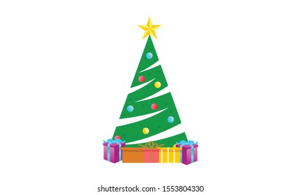 Christmas tree with ornament decorations, vector illustration isolated on white background, template for design, greeting card, invitation
