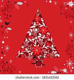 Christmas tree with Christmas ornament decorations, vector illustration