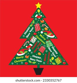 Vector de ilustraciones de árbol y ornamento de Navidad
