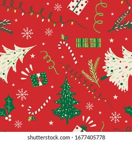 Christmas tree with Christmas ornament with red and green color, vector illustration