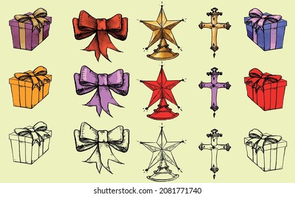 Christmas tree ornament set for decorating Christmas trees, cards, materials etc. Vector drawings can be used with backgrounds or separately.