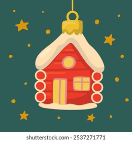 Christmas tree ornament in the shape of a house. Vector illustration.