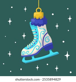 Christmas tree ornament in the shape of an ice skate. Traditional retro ornament for the tree.