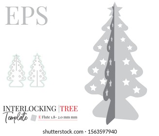 Christmas Tree ornament template for laser cutting. Vector with die cut / laser cut lines. Christmas decor, kids decor, gifts, White, clear, blank, isolated Christmas tree on white