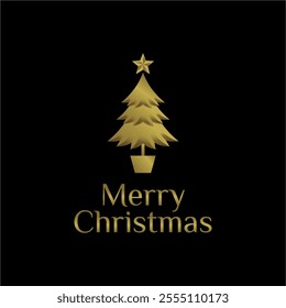 Christmas tree ornament vector Christmas tree logo, modern logo with gold gradient, and black background, gold text