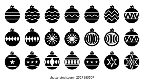 Conjunto de Vector de adorno de árbol de Navidad. Colección de Ilustraciones de bola de Navidad. Navidades de adornos con Diseños geométricos.
