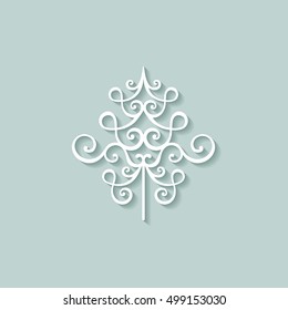 Christmas tree ornaments curls. Christmas card. Graphic Christmas tree vector illustration
