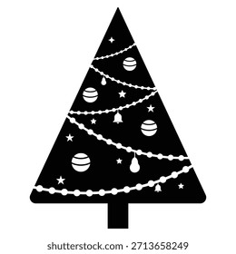 Árbol de Navidad con el Vector del icono de los adornos. Un hermoso árbol de Navidad triángulo. Silueta de Vector del árbol de navidad del triángulo. Ilustración vectorial.