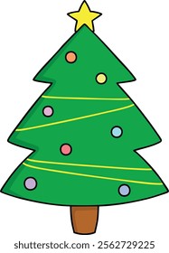 Christmas tree with ornaments and lights vector illustration