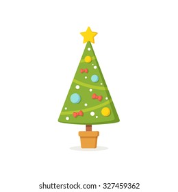 Christmas tree with ornaments. Modern flat vector illustration.