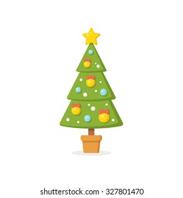 Christmas tree with ornaments. Modern flat vector illustration.