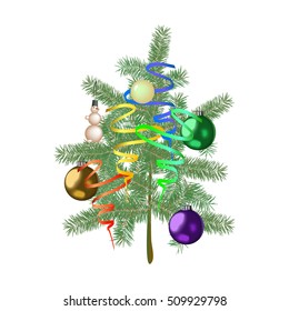Christmas tree with ornaments on white background, vector illustration