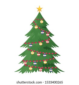 christmas tree with ornaments over white background, vector illustration