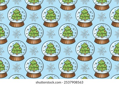 Christmas tree ornaments pattern with snowflakes, winter holiday. Christmas pattern background