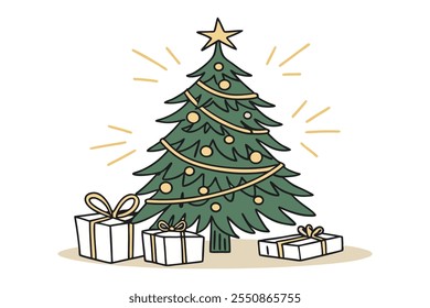 christmas tree with ornaments and presents