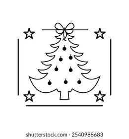 Árbol de Navidad con adornos shilhoutte patrón, tarjeta, camiseta, elemento de impresión Vector.