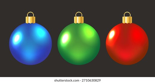 Christbaumschmuck. Vektorgrafik 3d einzeln auf schwarzem Hintergrund.