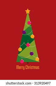 Christmas tree and ornaments vector art/ Merry Christmas greeting card/ Festive background