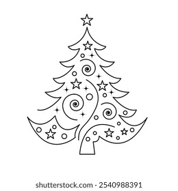 Weihnachtsbaum mit Ornamenten, Vektorgrafik. Weihnachten Feiertage Designelemente einzeln auf weißem Hintergrund.