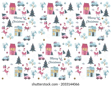 Christmas tree and other holiday details. Childish hand-drawn scandinavian style. Vector illustration