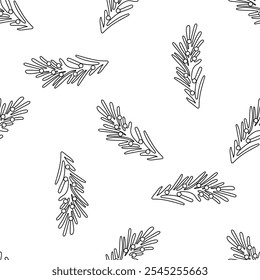 Christmas Tree outline branch with berries seamless pattern. Winter coniferous sprig. Christmas holiday vector. Flat style isolated illustration. 