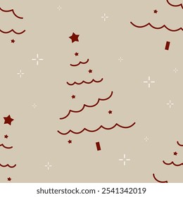 Christmas Tree Outline Design Seamless Pattern 