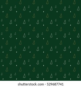 Christmas tree, outline drawing, pattern on green background for gift wrapping paper