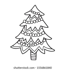Christmas tree outline drawing. Perfect for colouring book for kids.
