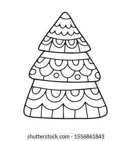Christmas tree outline drawing. Perfect for colouring book for kids.