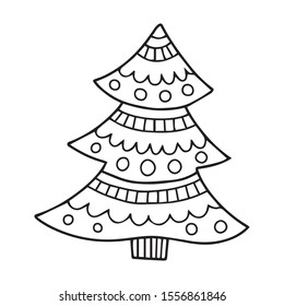 Christmas tree outline drawing. Perfect for colouring book for kids.