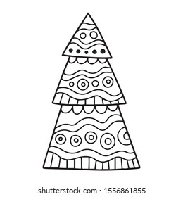 Christmas tree outline drawing. Perfect for colouring book for kids.