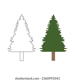 christmas tree outline and filled vector illustration