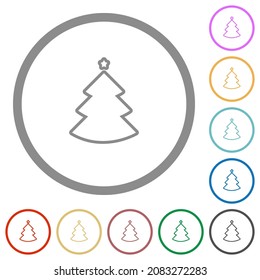 Christmas tree outline flat color icons in round outlines on white background