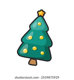 Christmas tree with outline in flat vector design