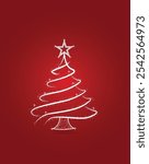 Christmas tree outline with glowing glitter effect star on top vector illustration