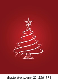 Christmas tree outline with glowing glitter effect star on top vector illustration