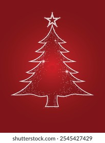 Christmas tree outline glowing sparkles with star vector poster