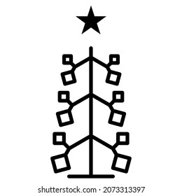 Christmas tree outline icon. linear style symbol, line sign. vector graphics. Icons as Xmas tree decoration with star, Coniferous forest, Spruce winter tree, Fir. Happy new year