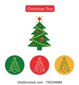 Christmas Tree outline icon on white background. Merry Christmas design. Winter holidays vector illustration, flat style.