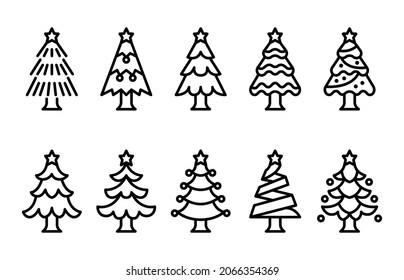 christmas tree outline icon set,vector and illustration