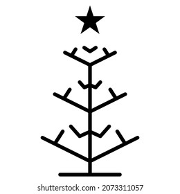 Christmas tree outline icon, vector simple line sign. Happy new year party design