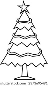 Christmas tree outline icon, vector simple design. Black symbol of fir-tree, isolated on white background.