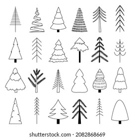 Christmas tree outline icons set. linear style symbols collection, line signs pack. vector graphics